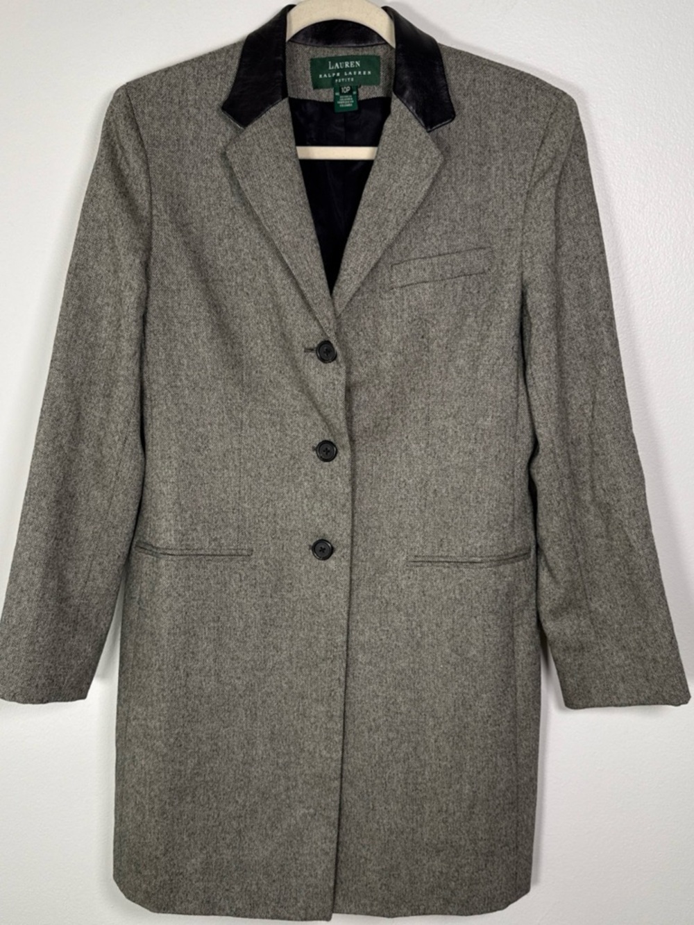 VTG Lauren Ralph Lauren Chesterfield Wool Coat Lambskin Collar Womens Size 10P
